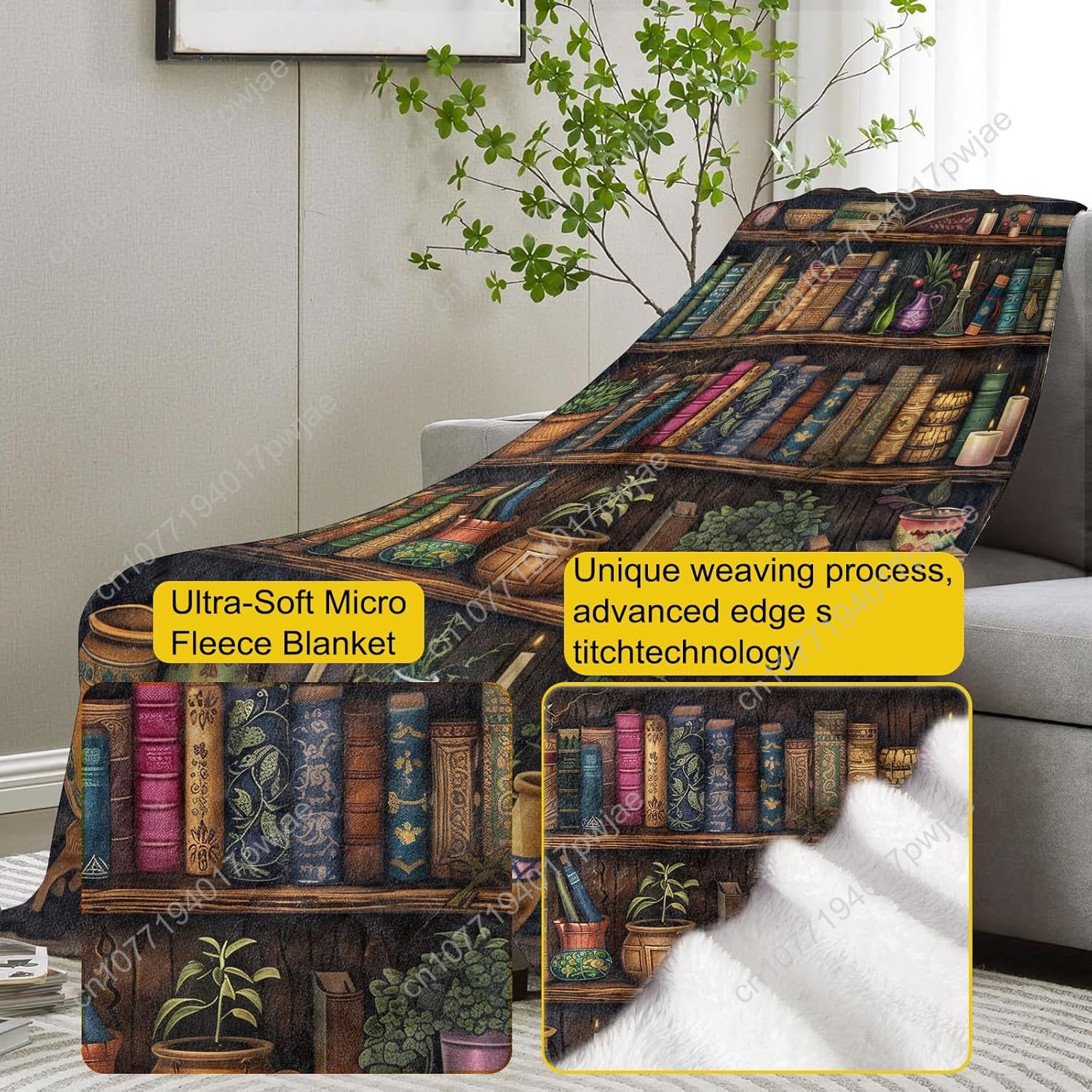 Vintage Bookshelf Blanket Read - Home Textiles And Decor reseña y precio