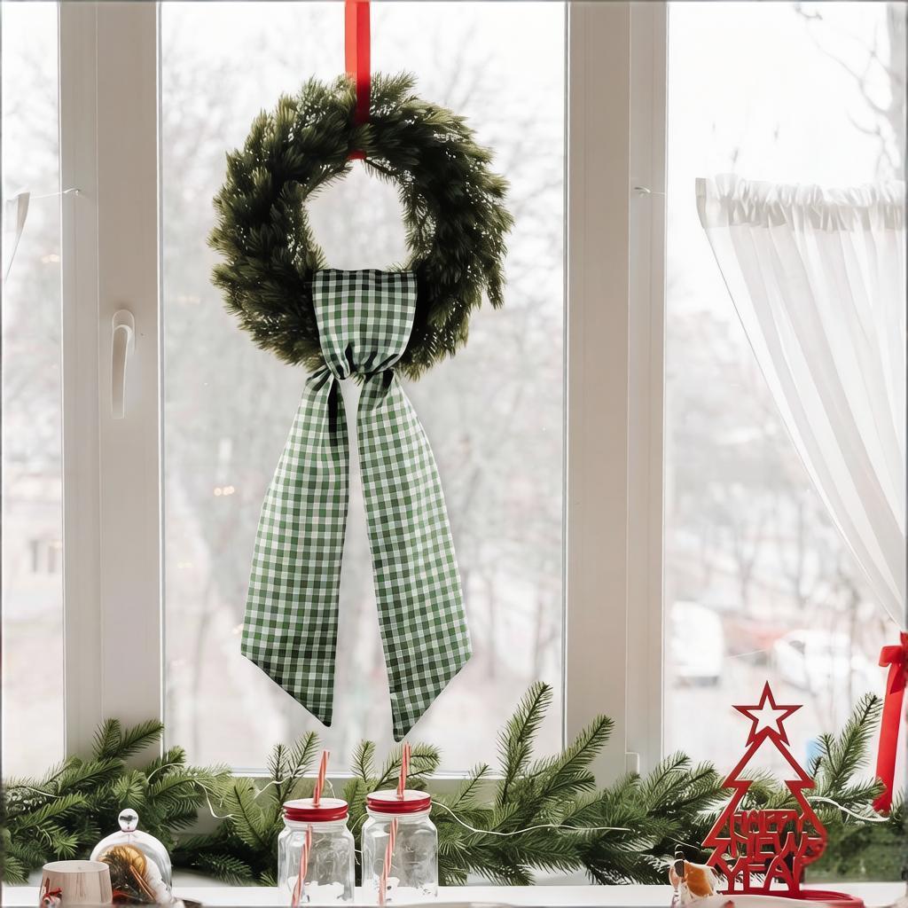 Green Plaid Ribbon Wreath Fami - Home Textiles And Decor reseña y precio