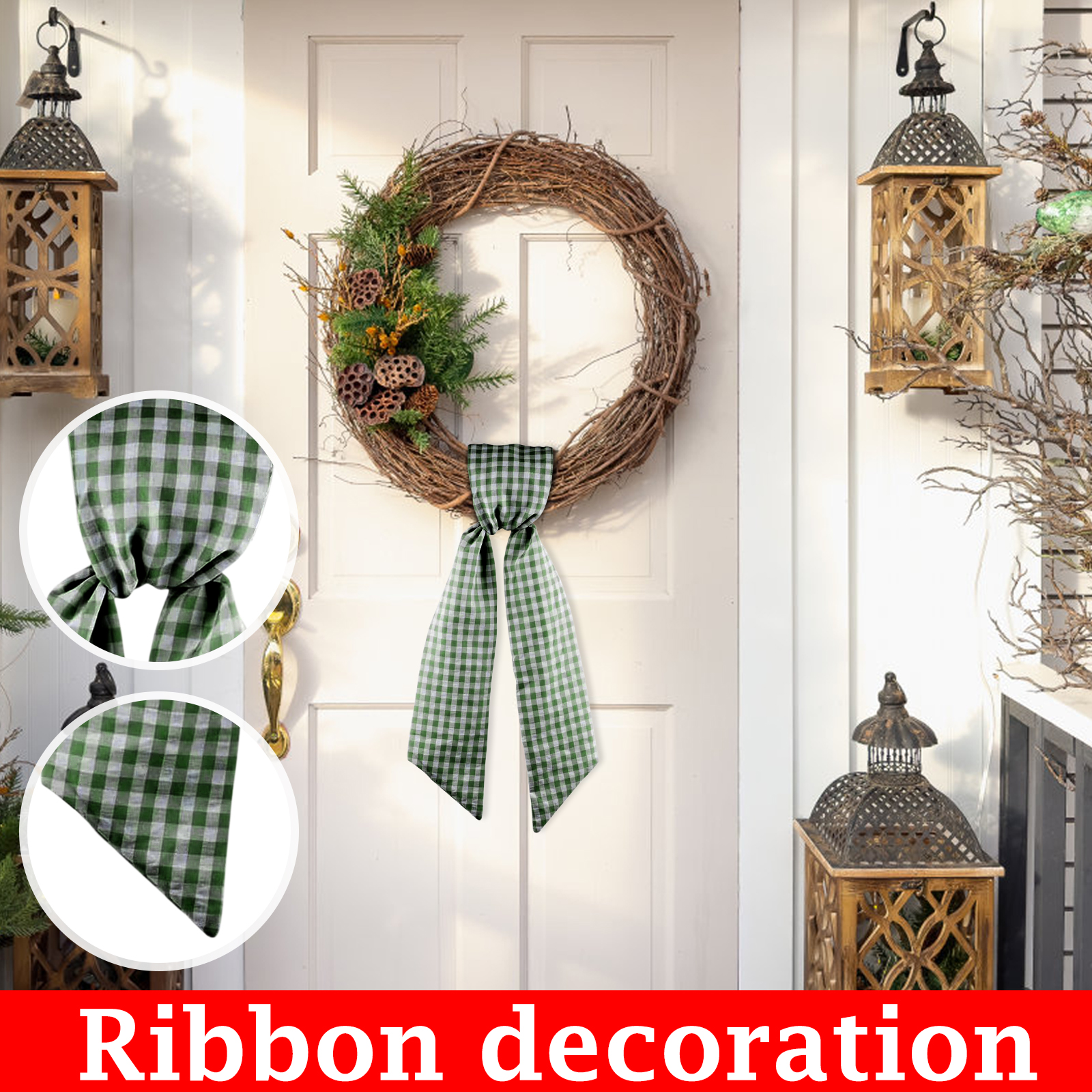 Green Plaid Ribbon Wreath Fami - Home Textiles And Decor reseña y precio