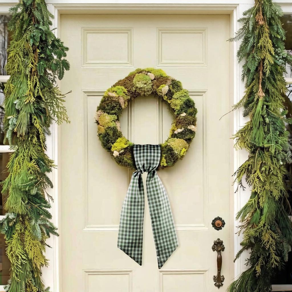 Green Plaid Ribbon Wreath Fami - Home Textiles And Decor reseña y precio
