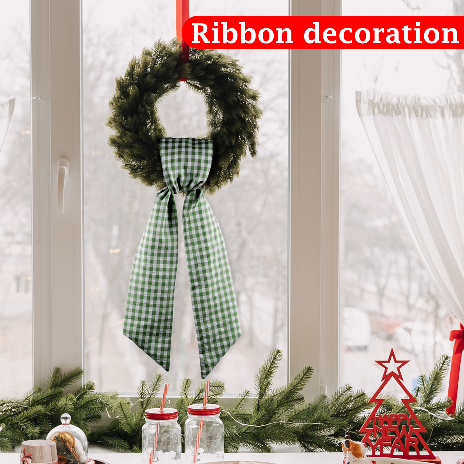 Green Plaid Ribbon Wreath Fami - Home Textiles And Decor reseña y precio