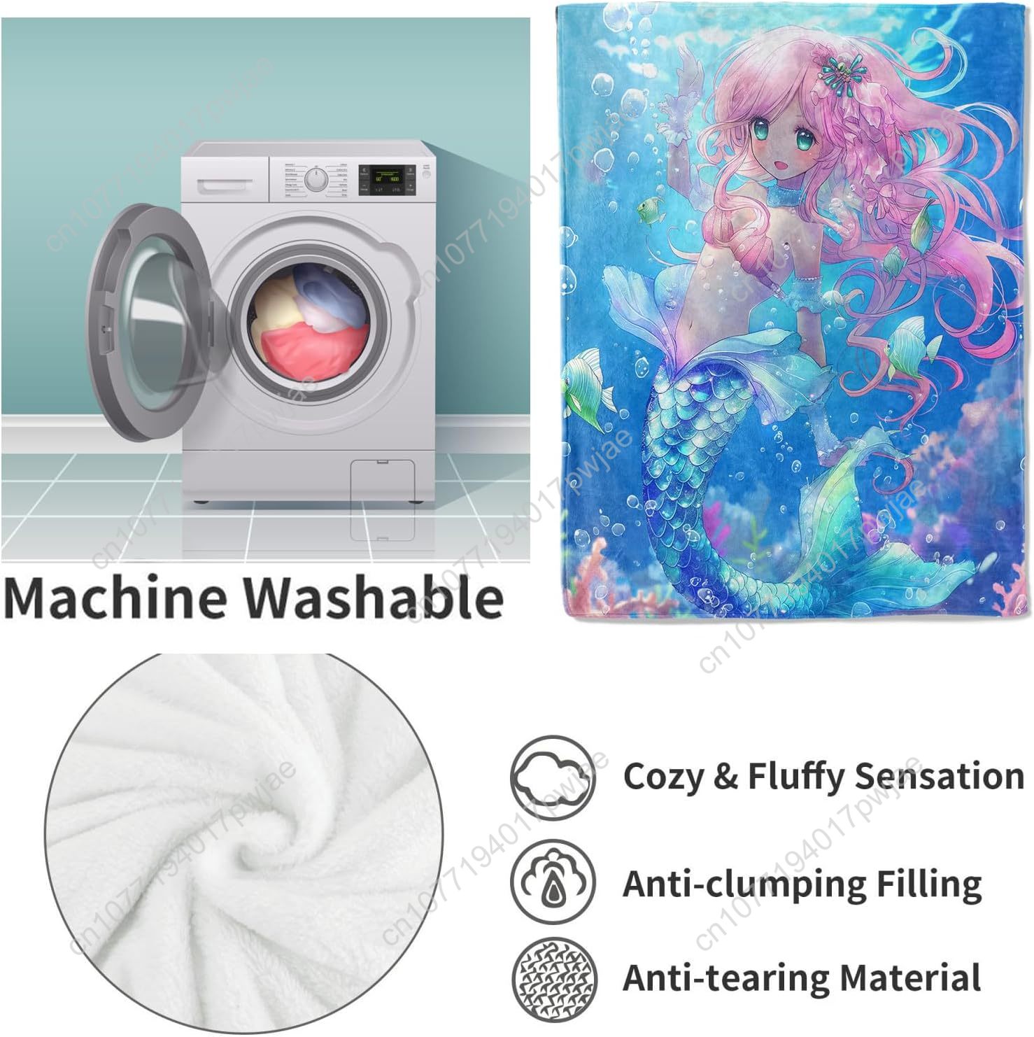 Cute Mermaid Blanket Cartoon F - Home Textiles And Decor reseña y precio